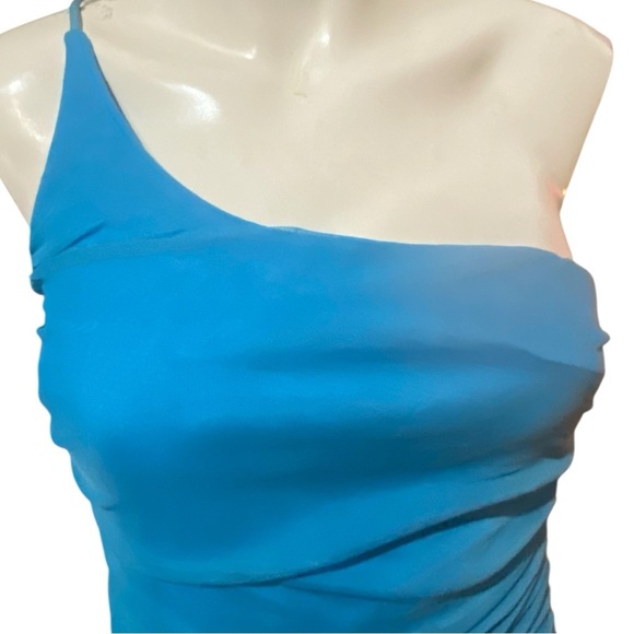 Princess Polly Blue Asymmetrical Ruched Bodycon Dress Size 6 - Picture 3 of 12